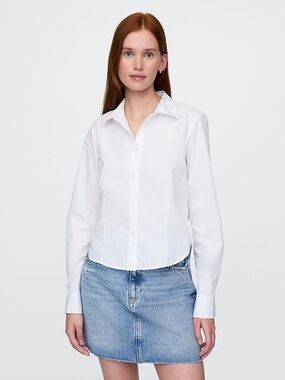 GAP White Cropped Button-Front Shirt